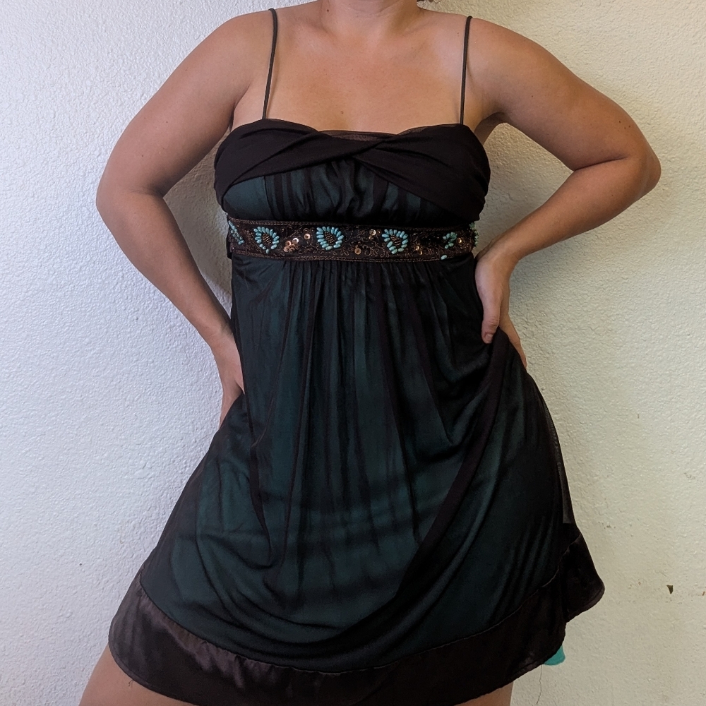 Vintage City Triangles Beaded Baby Doll Mini Dress